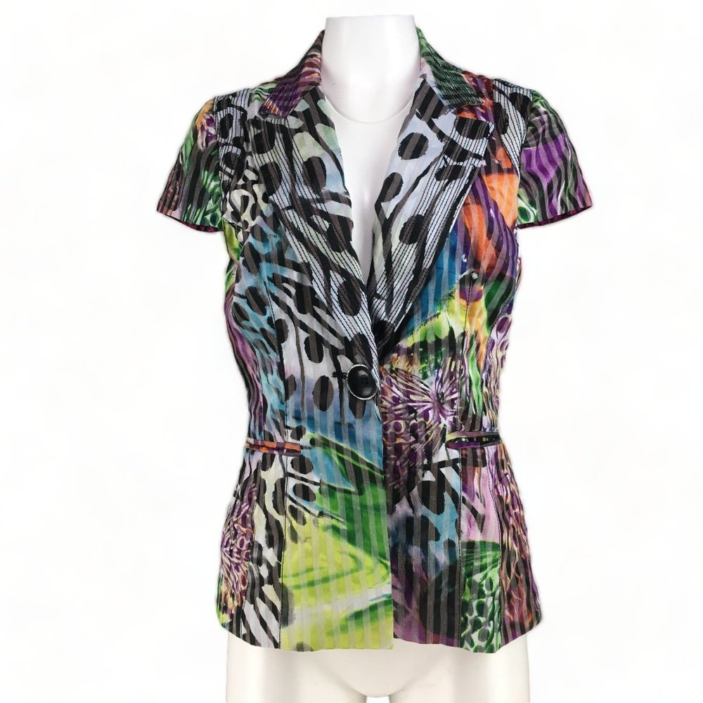 Alberto Makali Top Short Sleeve Jacket Maximalist Floral Stripe Green Colorful 8